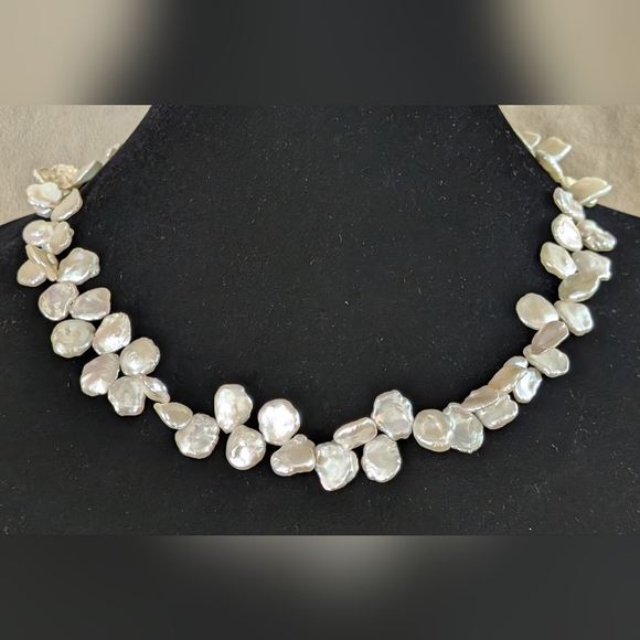 18.5" Keshi 12.5mm Cornflake Cultured Pearl Necklace Gem Quality 14k GF - Picture 3 of 6